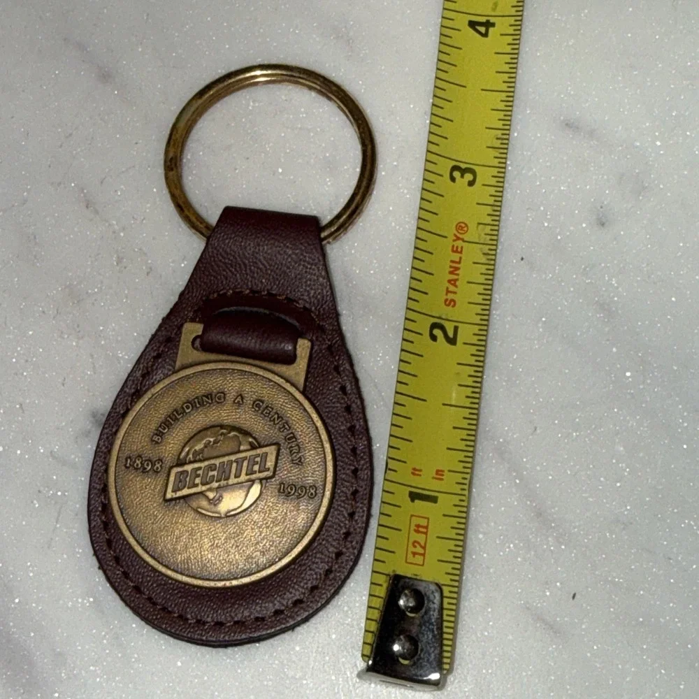 Vintage Bechtel Keychain Centennial 1898-1998 Building A Century Brass Leather